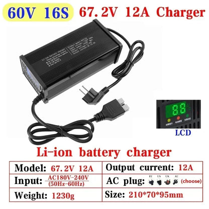 48V 60V 72V 5A 8A 10A 12A 15A 20A Lithium Ion Charger 13S 16S 20S 54.6V 67.2V 84V High-power Intelligent & Display Metal Shell
