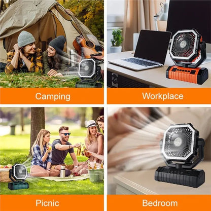 [UPUP]Battery Operated 20000Mah Rechargeable Fan Portable Desk/Camping Fan Featuring LED Light And Hook Outdoor Fan