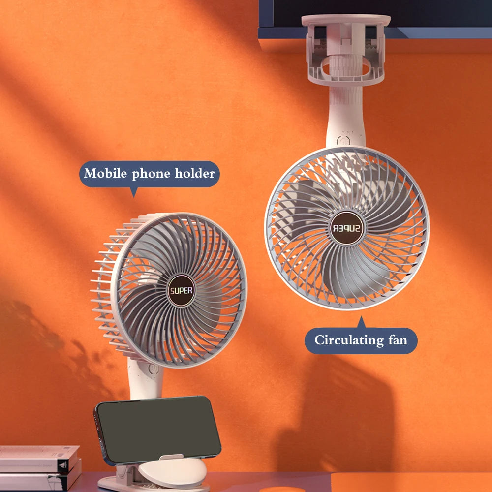 4-in-1 Rechargeable Circulating Clip Fan 3-Speed Mini Fan Support Handheld Desktop, Clip-on and Wall Mount for Bedroom Camping