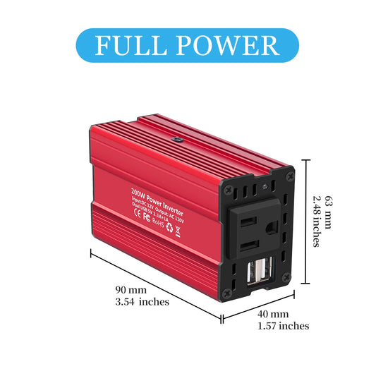 Power Inverter 150W/300W 200W/400W 12V DC to 110V/220V AC Car Plug Adapter Outlet Converter with Fast Charging Ports