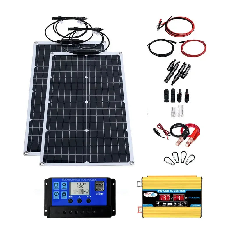 2000W All-in-One Solar Kit | 4000-6000W Inverter & Flexible Panel | 110V/220V Output for Home, Camping, Off-Grid Power