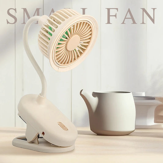 USB Rechargeable Clip on Small Fan 360° Adjustable Battery Powered Mini Fan Strong Wind Flexible Neck Desktop Stroller Quiet Fan