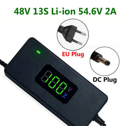 Smart Battery Charger For Lithium Batteries 36V 10S 42V/48V 13S 54.6V 2A With LED Display For Power Li-ion Chargers