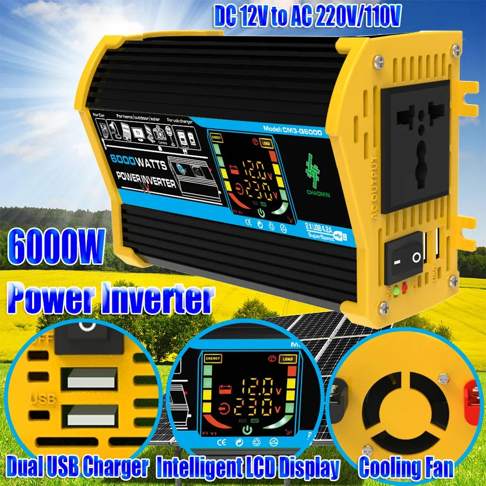 6000W Car Inverter 12V To 110/220V Smart Inverter 4000/3000W LCD Display Sine Inverter Transformer Dual USB Car Power Supply