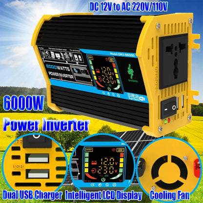 6000W Car Inverter 12V To 110/220V Smart Inverter 4000/3000W LCD Display Sine Inverter Transformer Dual USB Car Power Supply