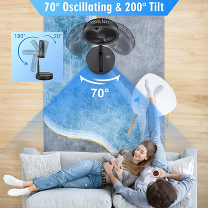 Portable Foldable Rechargeable Fan 7200mah Battery Operated USB C Small Fan Remote Table Desk Fan Folding Standing Pedestal Fans