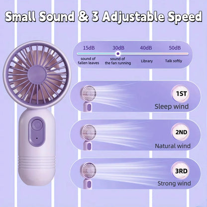 USB Mini Rechargeable Portable Fan with 3 Speeds, Handheld Fan for Gift Choice, Perfect For Office, Outdoor, Travel, Camping
