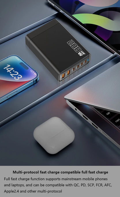 200W Gallium Nitride Multi Port Charging Station - Electronic Devices for Mobile Phones/Tablets Can Be Charged Simultaneously