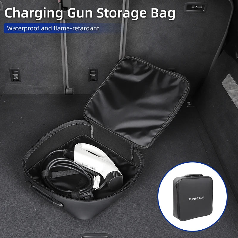 EV Car Charging Cable Storage Box Electric Vehicle Charger Cables Carry Bag For Geely EX2 Atlas SUV Boyue Borui Coolray Monjaro
