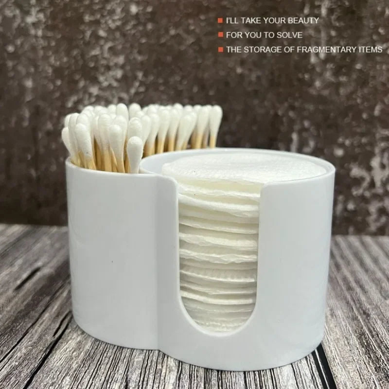 2 in 1 Clear Makeup Organizer Round Acrylic Makeup Removal Cotton Pads Portable Swab Storage Box Cosmetic Make Up Storage Holder