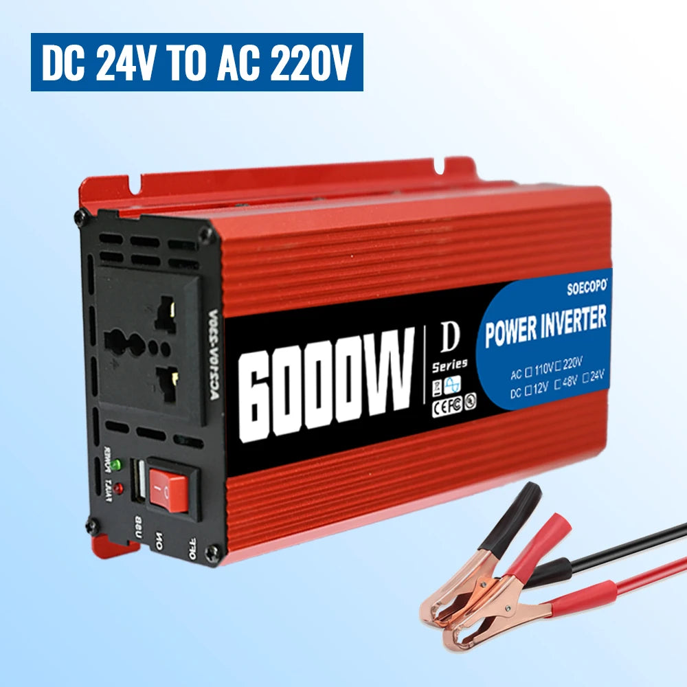 Smart Inverter 6000W-10000W DC 12V 24V 48V to AC 220V 50Hz Car Power Converter with USB Port for RV Truck Outdoor Camping Solar