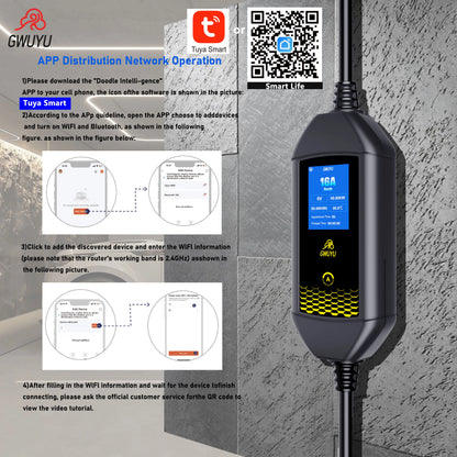 Portable EV Charger 3.5KW AC EV Charging Station Type2 J1772 GBT Portable EV Charging Pile with 2.8 Inch LCD Screen APP Control