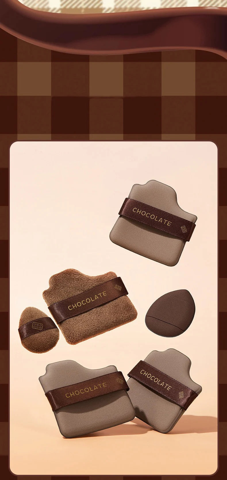 6pcs Dual-Use Cosmetics Puff Set Chocolate Cookie Soft Powder Puff Dry and Wet Foundation Air Cushion Makeup Sponge Beauty Tool