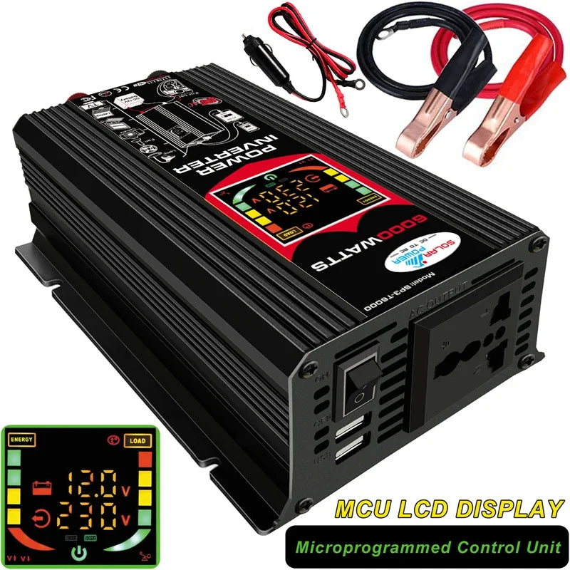 6000W Car Inverter 12V to 110V 220V Modified Sine Wave Power Supply Converter Adapter Voltage Transformer with Alligator clip
