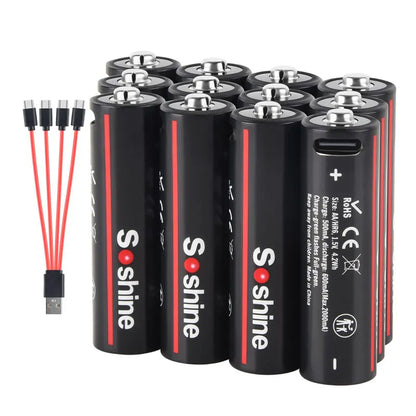 Soshine AA and AAA Li-ion Rechargeable Batteries USB Lithium 1.5V AA 2600mWh 3500mwh 4200mwh +1.5V AAA 600mwh 1100mWh Battery