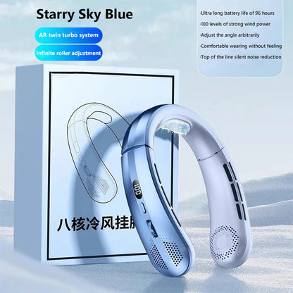 2026 New 8000mAh Portable Hanging Neck Fan Bladeless Neckband Fan Digital Display Power Air Cooler USB Rechargeable Electric Fan