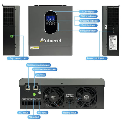 Aninerel 4200W 24V 120A Solar Inverter 120Vac Off-Grid Hybrid Home MPPT Inverter Pure Sine Wave With WIFI