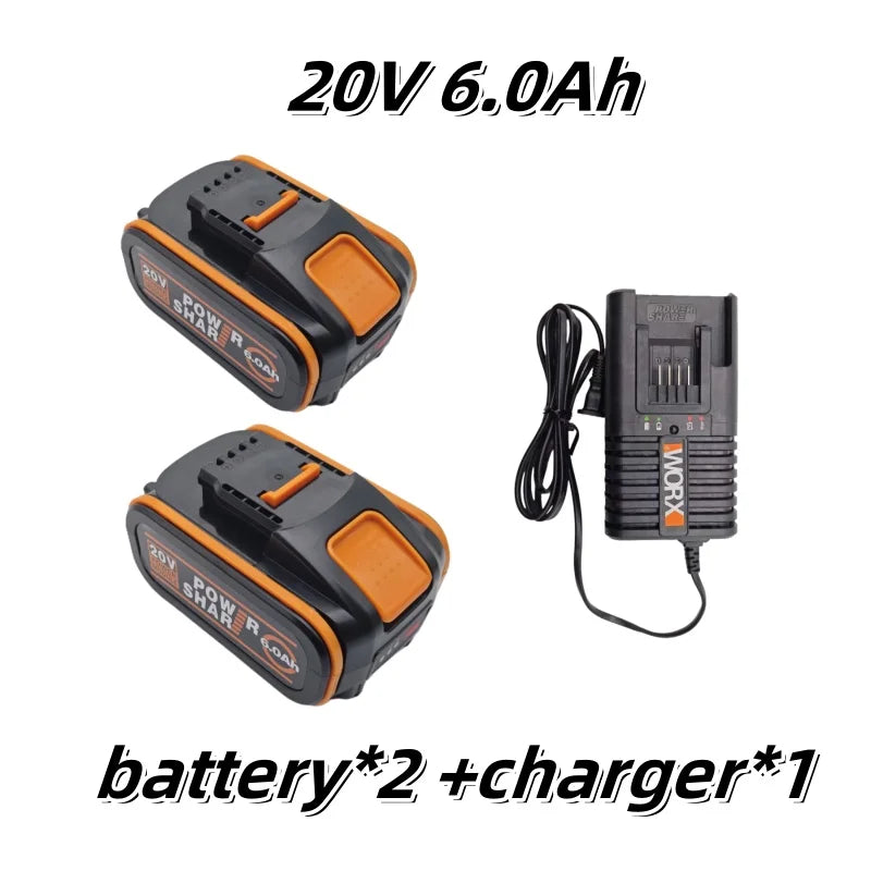 For WORX Tool - Original 20V 6.0Ah Lithium Battery WA3553 WA3551 WA3553.1 WA3572 WX390, Rechargeable