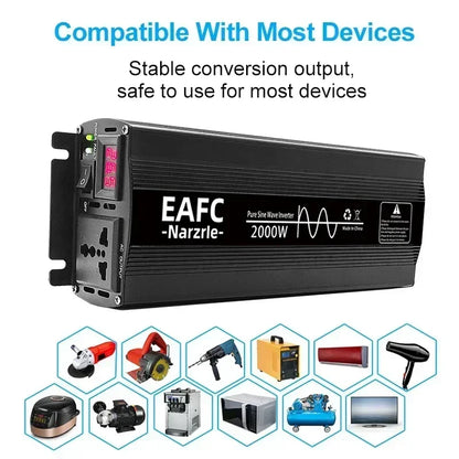 2000W 3000W 4000W Pure Sine Wave Inverter 12V 220V Power Converter Adaptor Home Solar Inverter Power Bank for Truck Outdoor