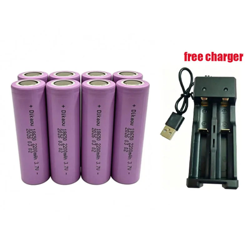 3.7V-2200mAh 18650 Rechargeable Lithium Battery, Free Charger, Suitable for Headlamps/Shaving Razors/Electric Toys/Power Tools