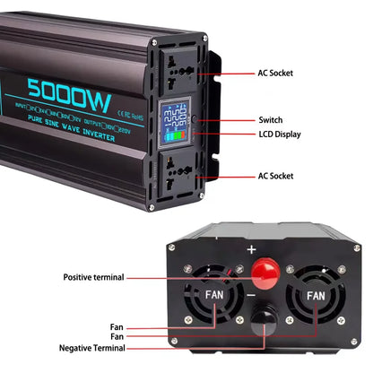 Pure Sine Wave Inverter DC 12V 24V 48V 60V to AC 220V 50Hz/60Hz 2000W 3000W 4000W 5000W Solar Car Power Inverter Converter