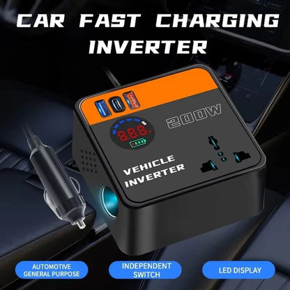 200W Car Inverter 12v 24v To 110v 220v with USB & Type-C Port Power Adapter Fast Charging Automotive Charger Inverter