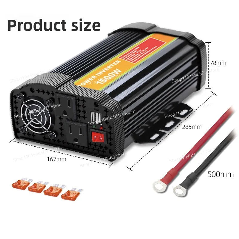 1500W Solar Power Inverter 12V to 110V – Heavy-Duty Car Inverter for RV, Truck, Camping & Off-Grid Use