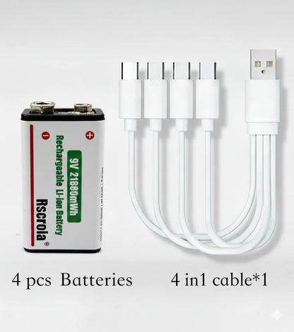 Rechargeable Li-ion High Capacity Battery, 1200+ Cycles, Constant Output for 9V Devices