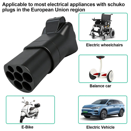 Portable EV Charging Adapter 220V Type 2 Male Plug to Schuko Socket Converter for IEC 62196-2 Charging Stations Electric Scooter