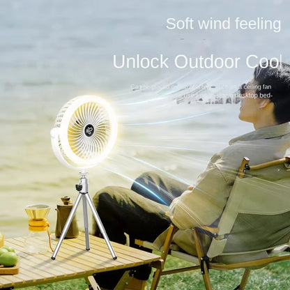 Outdoor Camping Fan Rechargeable Desktop Portable Circulator Wireless Ceiling Electric Fan Light Mini Standing LED Fan Lamp