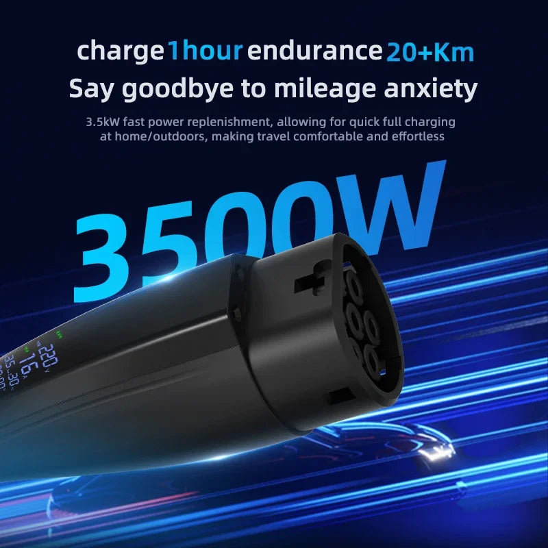 Portable EV Charger Type 2 with EU plug 16A 3.5KW Electric Vehicle Charging Station Wallbox 5M-20M Cable With Digital Display