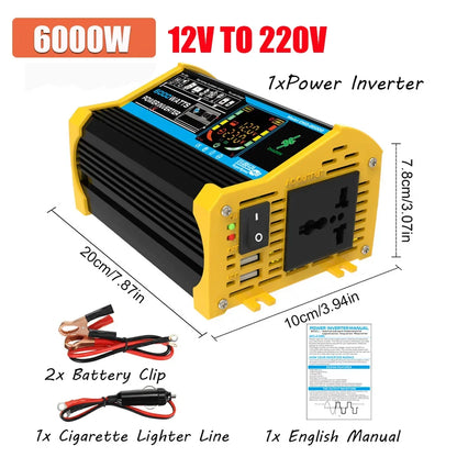 6000W Car Inverter 12V To 110/220V Smart Inverter 4000/3000W LCD Display Sine Inverter Transformer Dual USB Car Power Supply