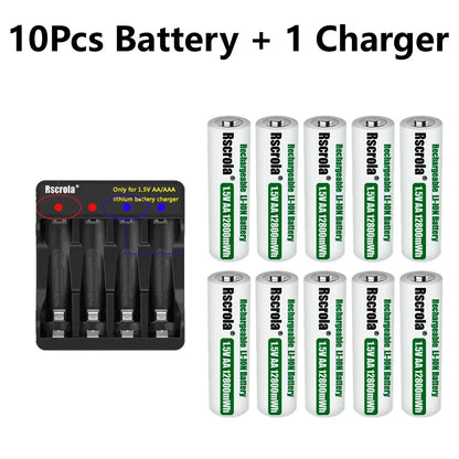 Rechargeable Lithium Battery AA 12800mWh Long-Lasting AA Rechargeable Batteries with Charger for Remote Controller Toys Doorbell