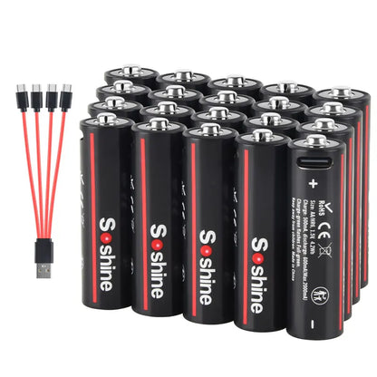 Soshine AA and AAA Li-ion Rechargeable Batteries USB Lithium 1.5V AA 2600mWh 3500mwh 4200mwh +1.5V AAA 600mwh 1100mWh Battery