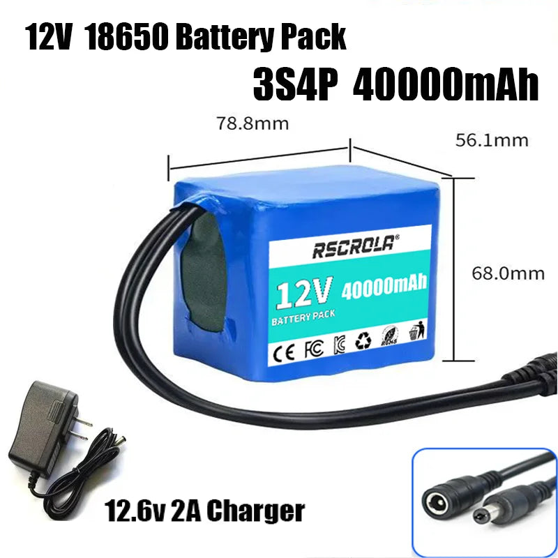 Rechargeable 12V 18650 Lithium Battery Pack with BMS, for Solar, LED Light, RC Model, Power Supply, Long Cycle Life with Charger