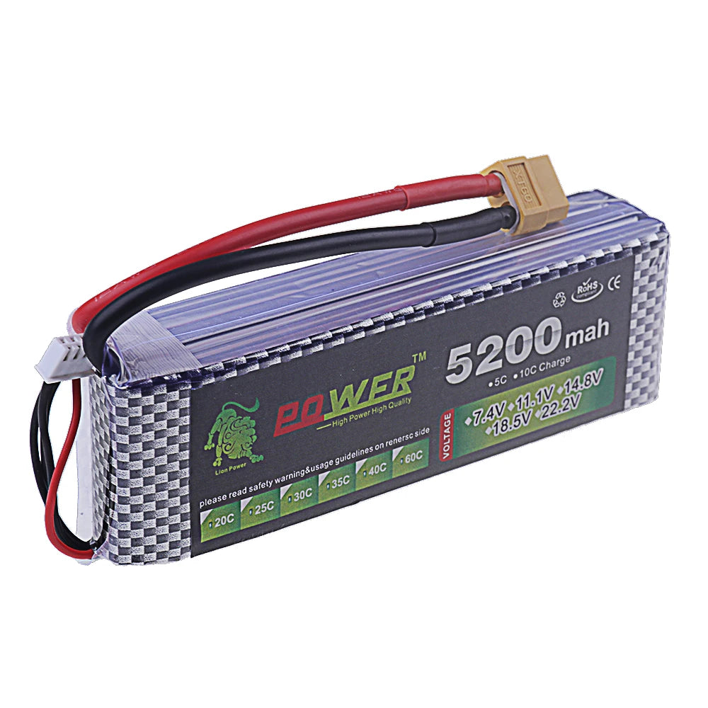 2S/3S/4S/6S 7.4v 11.1v 14.8v 22.2v 5200mah Lipo Battery 60C For RC Toys Car Truck Boats Drone Helicopter Parts With XT60 T Deans