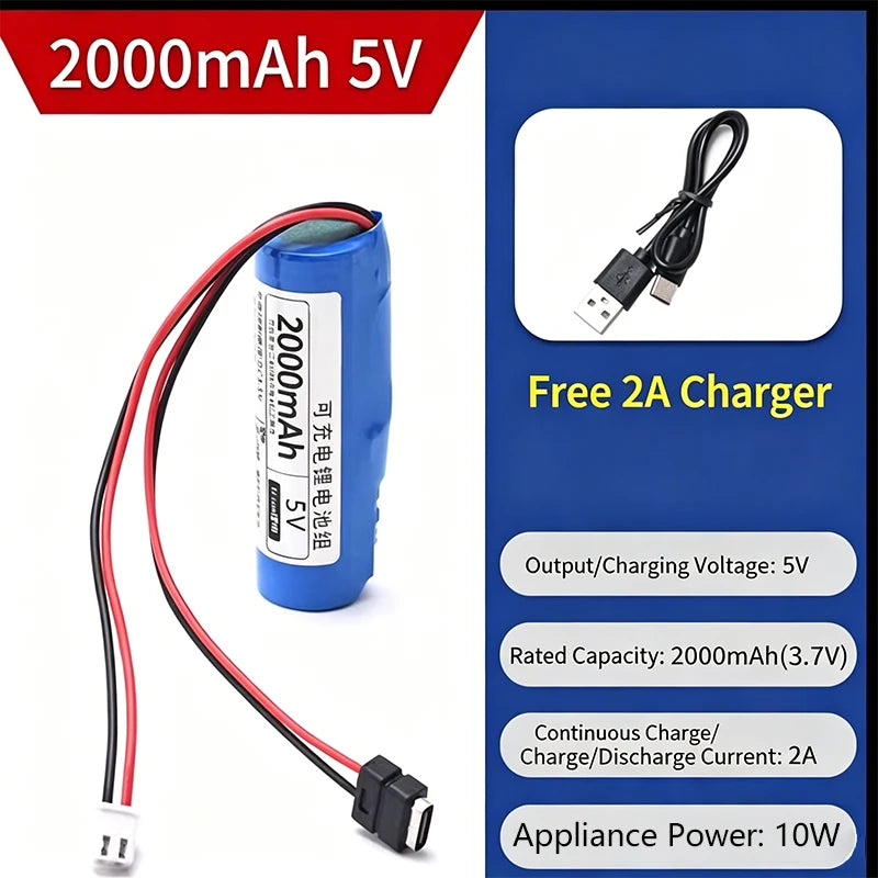 5V Rechargeable Lithium Battery Pack, 3000-11200mAh with 0-2A Output for Microcontroller & IoT Projects