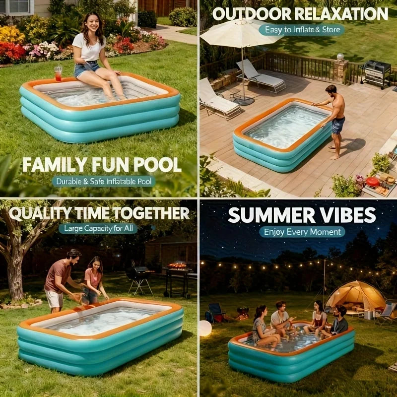 Inflatable Pool for Outdoor Water Parties Adult & Children's Swimming Pool, Rectangular Foldable Pool for Backyard Entertainment
