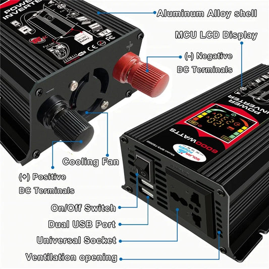 6000W Car Inverter 12V to 110V 220V Modified Sine Wave Power Supply Converter Adapter Voltage Transformer with Alligator clip