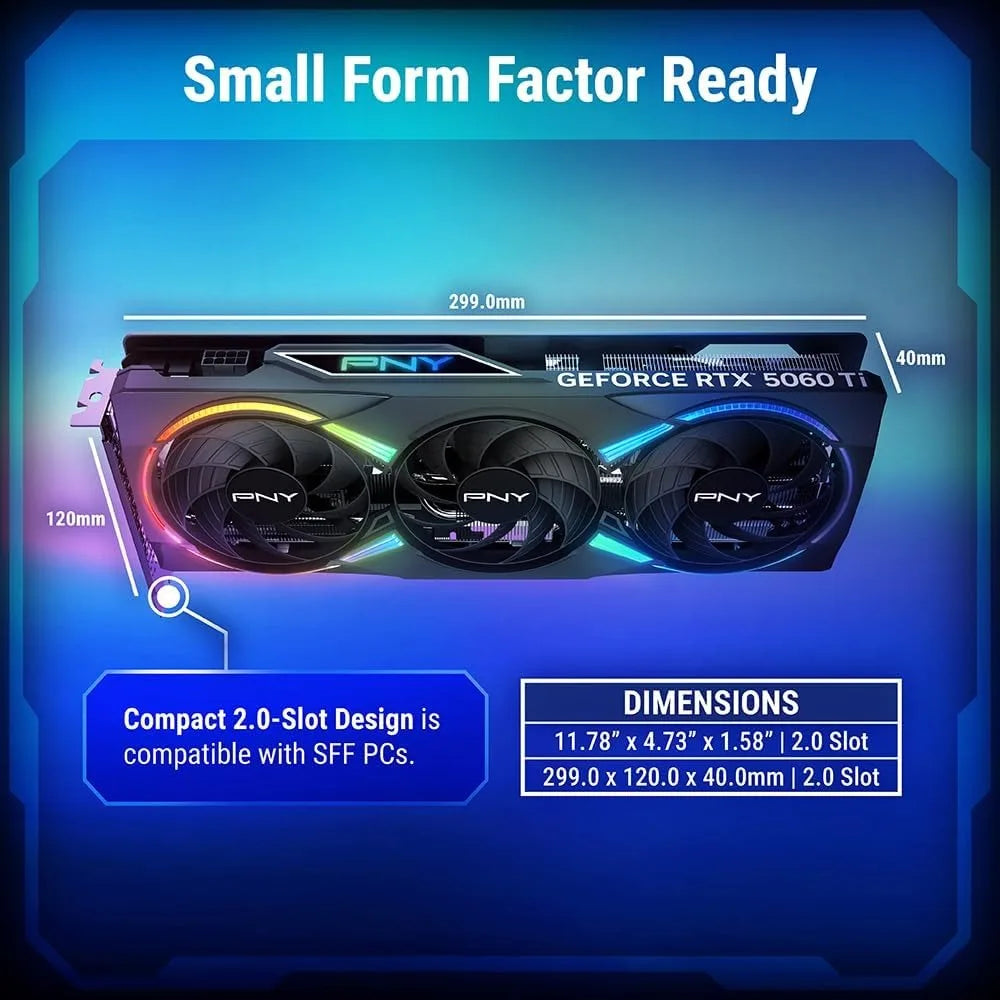 GeForce RTX 5060 Ti 8GB GDDR7 2692MHz Boost Triple Fan ARGB OC SFF Graphics Card PCIe 5.0 HDMI DP