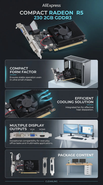 AMD Radeon R5 230 2GB Gaming Graphics Card 64Bit GDDR3 625MHz PCIE X16 PC Graphics Card Desktop PC Office Home Computer Parts
