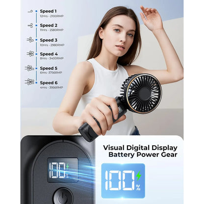Handheld Fan Cooling Rechargeable 180° Adjustable 6 Speed Wind Display Portable Air Conditioner Foldable Quiet Fan As Power Bank