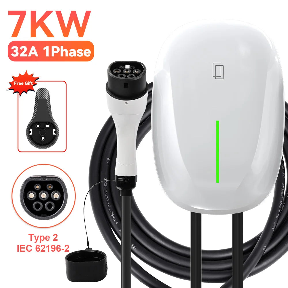 JDMEX 7KW EV Charger Station 32A 1Phase Type1 / GBT Electric Vehicle Car Charger EVSE Wallbox Wallmount 7KW 5M Cable SAE J1772