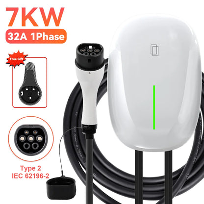 JDMEX 7KW EV Charger Station 32A 1Phase Type1 / GBT Electric Vehicle Car Charger EVSE Wallbox Wallmount 7KW 5M Cable SAE J1772