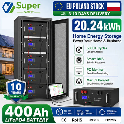 LiFePO4 48V 400Ah 20Kwh Battery 6500 Cycles 51.2V 100Ah 120Ah 150Ah 200Ah 300Ah 600Ah Lithium Solar Energy Storage AKKU EU STOCK