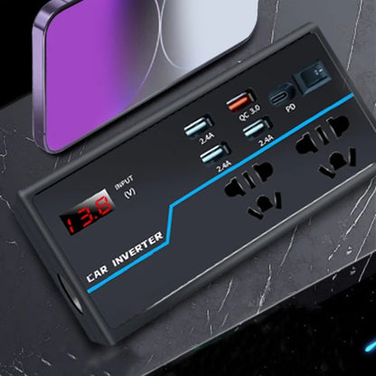 Portable Car Inverter Converts 12V/24V  to 110V/220V  with Voltages Display Compact Vehicle Inverter Simple Operate D7YA