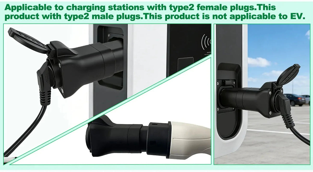 Portable EV Charging Adapter 220V Type 2 Male Plug to Schuko Socket Converter for IEC 62196-2 Charging Stations Electric Scooter