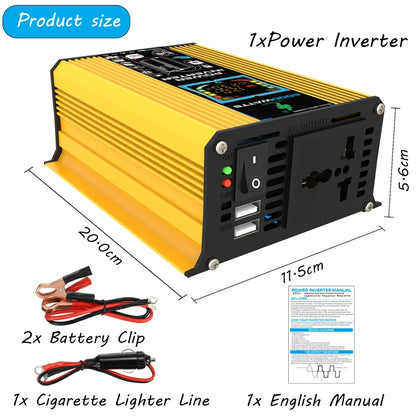 6000W Inverter DC 12V To AC 110V / 220V Vehicle Solar Power Inverter with Dual USB Digital Display for RVs and Small Appliances