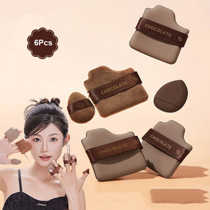 6pcs Dual-Use Cosmetics Puff Set Chocolate Cookie Soft Powder Puff Dry and Wet Foundation Air Cushion Makeup Sponge Beauty Tool