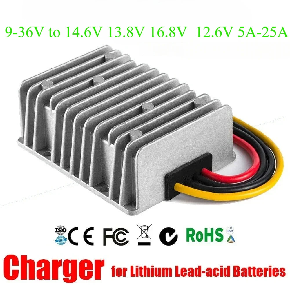 DC Battery Charger 9-36V 12V 24V to 14.6V 13.8V 16.8V 12.6V 5A-25A Constant Current for Lead-acid Lithium Batteries Lifepo4